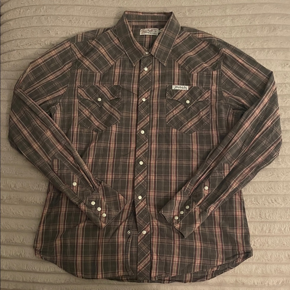 True Religion Brown and Pink Plaid Casual Shirt